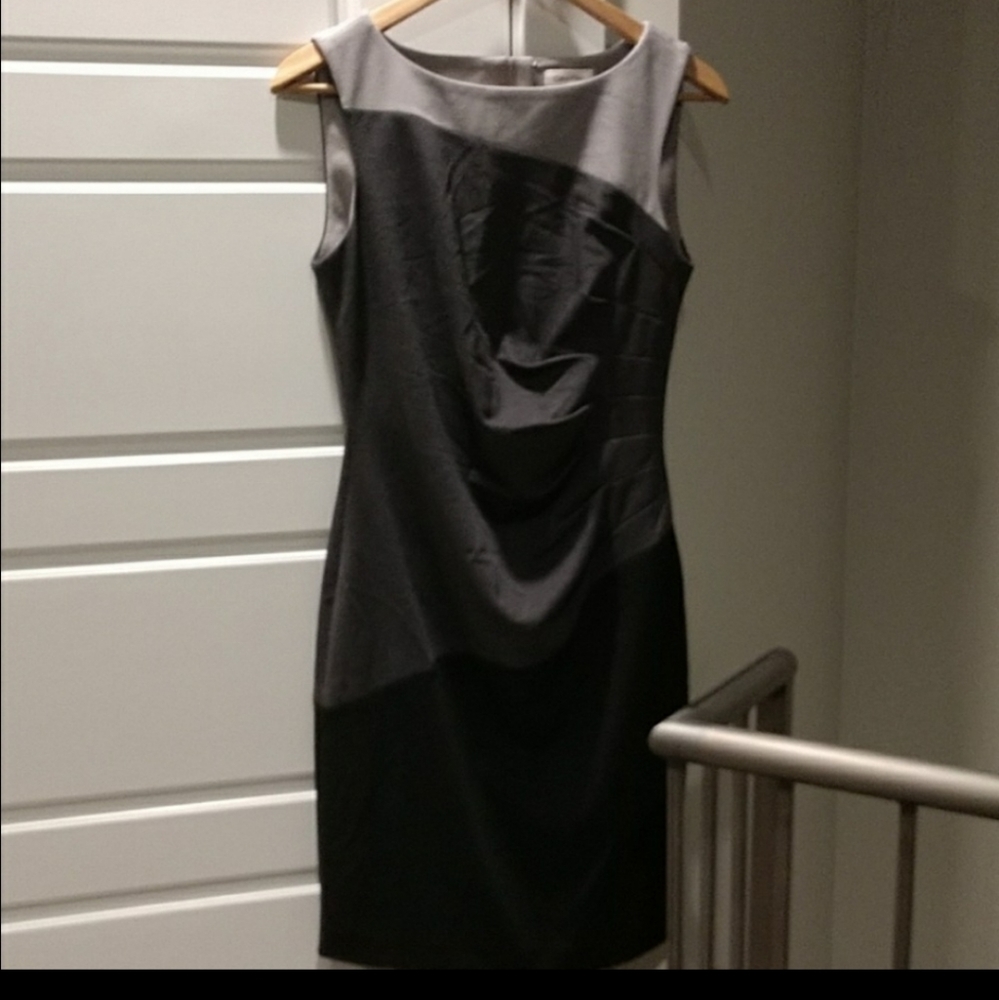 Calvin Klein Black & Gray Side Ruched Dress